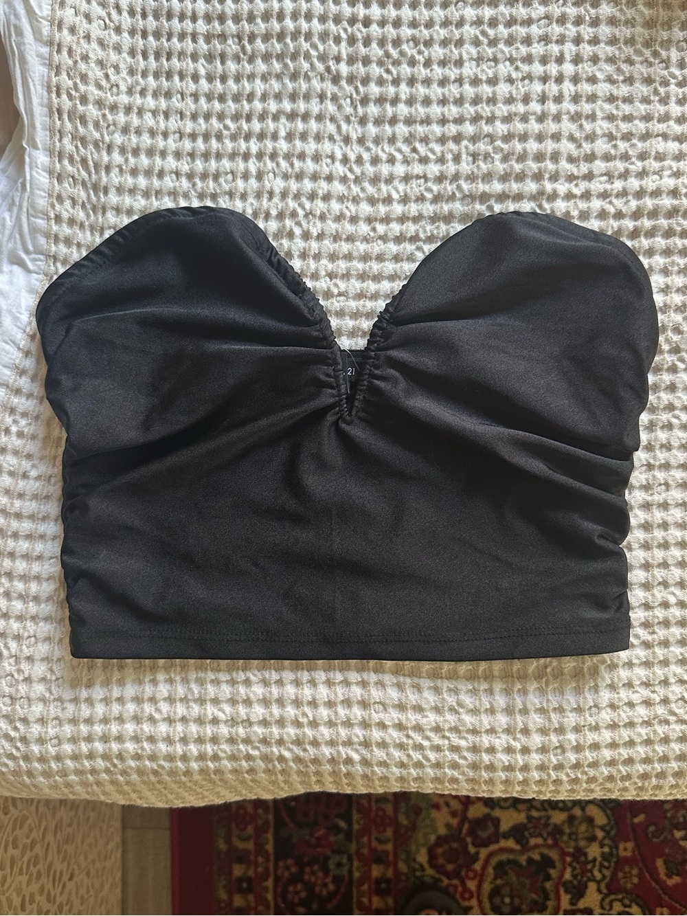 Forever 21 Black Strapless Ruched Bustier Crop Top NWT